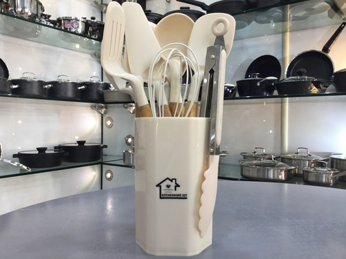 سرویس کفگیر ملاقه سیلیکونی کرمی ۱۱ پارچه KITCHENWARE SET