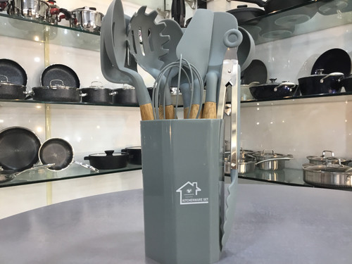 سرویس کفگیر ملاقه سیلیکونی طوسی ۱۱پارچه KITCHENWARE SET