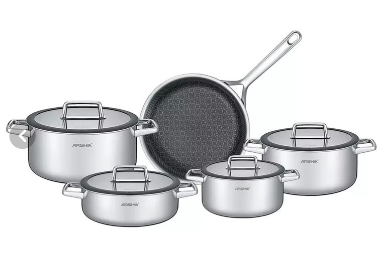 خريد قسطی سرویس قابلمه عرشیا مدل SS050-3543 ۹ پارچه استیل کف لیزری
