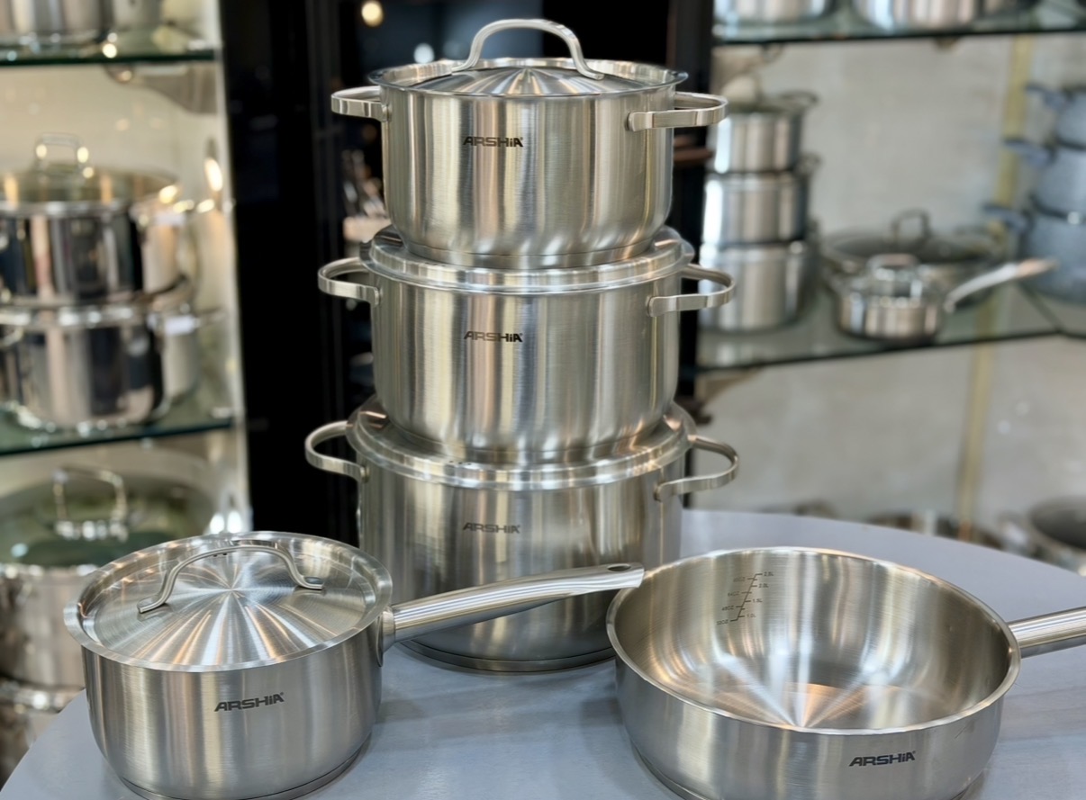 خريد قسطی سرویس قابلمه 9 پارچه استیل عرشیا SS180-3871 مات در استیل