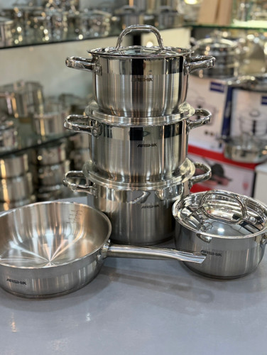 خريد قسطی سرویس قابلمه 9 پارچه استیل عرشیا SS180-3870 مات و براق در استیل